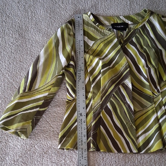 New Lafayette 148 New York Green and Brown Striped Blouse - Picture 6 of 7